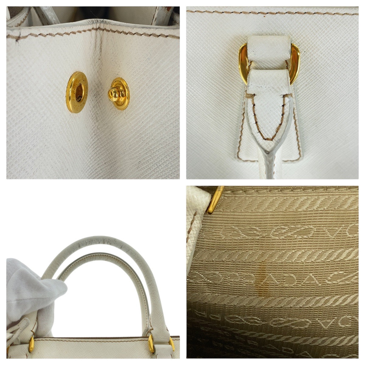 17083
PRADA プラダ サフィアーノ ガレリア ホワイト ゴールド金具 レザー トートバッグ ハンドバッグ  レディース AB54