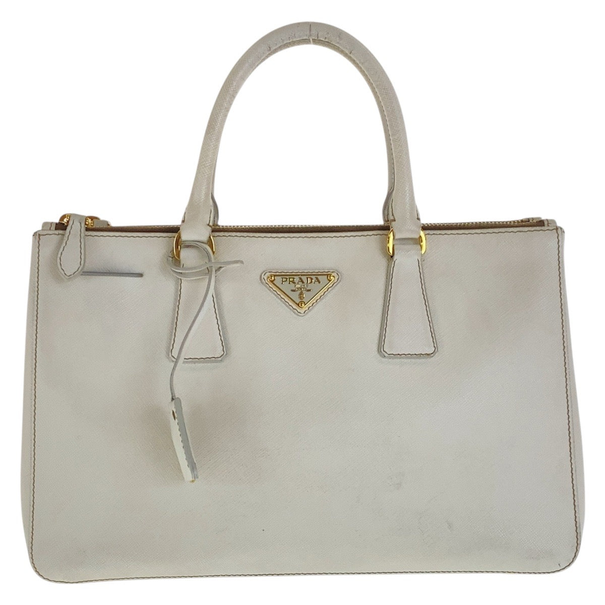 17083
PRADA プラダ サフィアーノ ガレリア ホワイト ゴールド金具 レザー トートバッグ ハンドバッグ  レディース AB54