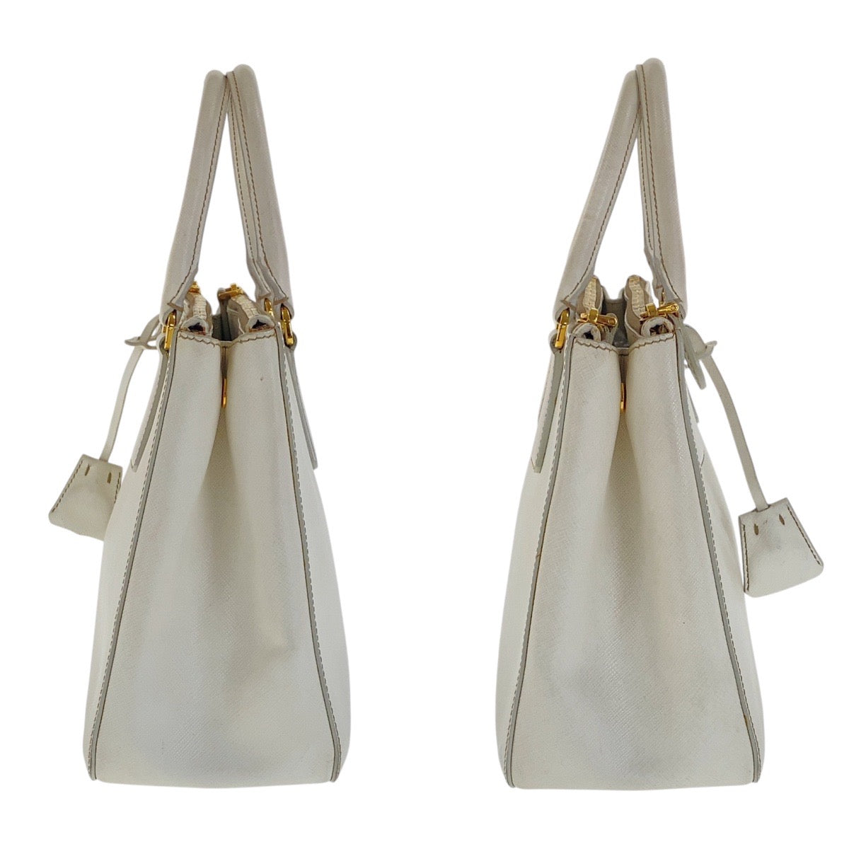 17083
PRADA プラダ サフィアーノ ガレリア ホワイト ゴールド金具 レザー トートバッグ ハンドバッグ  レディース AB54