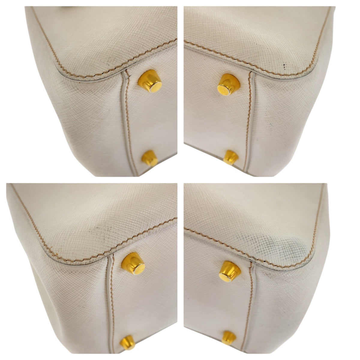 17083
PRADA プラダ サフィアーノ ガレリア ホワイト ゴールド金具 レザー トートバッグ ハンドバッグ  レディース AB54