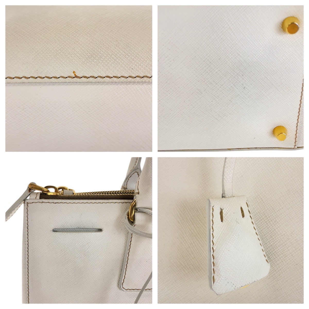 17083
PRADA プラダ サフィアーノ ガレリア ホワイト ゴールド金具 レザー トートバッグ ハンドバッグ  レディース AB54