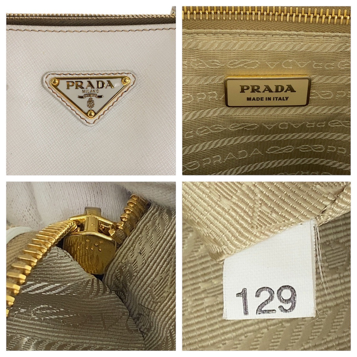 17083
PRADA プラダ サフィアーノ ガレリア ホワイト ゴールド金具 レザー トートバッグ ハンドバッグ  レディース AB54