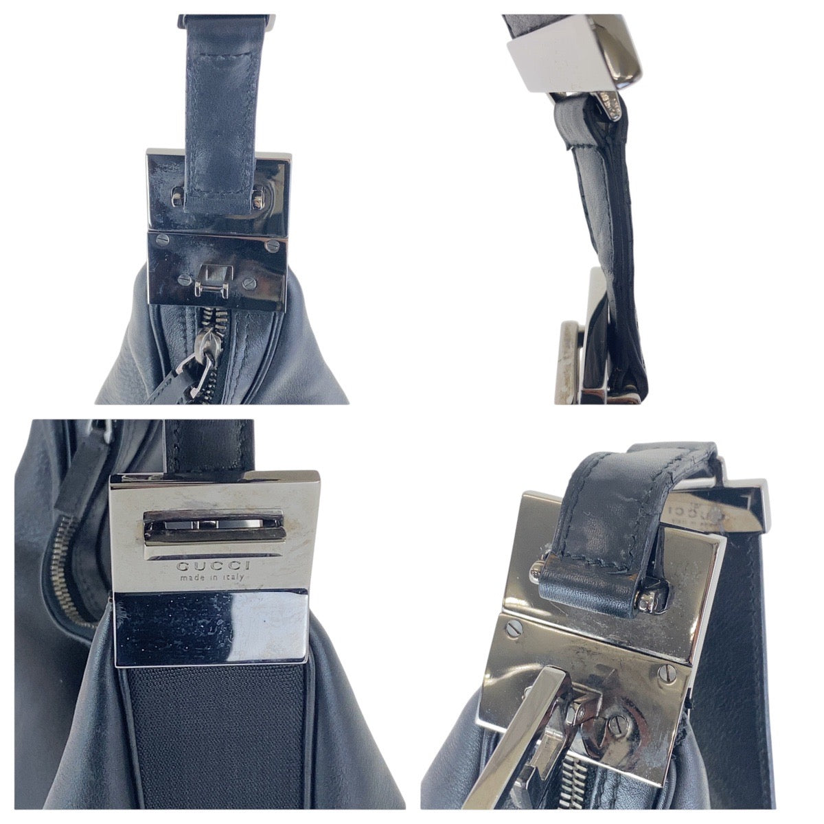 17085
GUCCI グッチ ブラック 黒 シルバー金具 レザー 001-3341 ショルダーバッグ  レディース ABP46