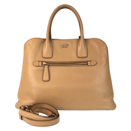 17087
PRADA プラダ サフィアーノ ベージュ ゴールド金具 レザー ハンドバッグ ショルダーバッグ 2way レディース A77