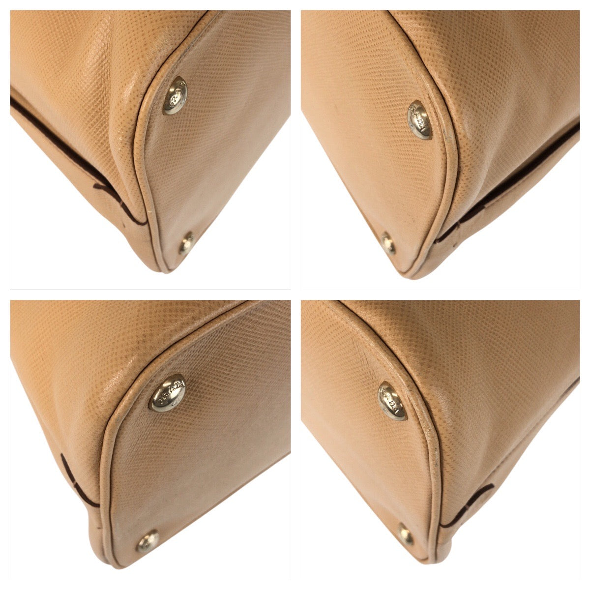 17087
PRADA プラダ サフィアーノ ベージュ ゴールド金具 レザー ハンドバッグ ショルダーバッグ 2way レディース A77