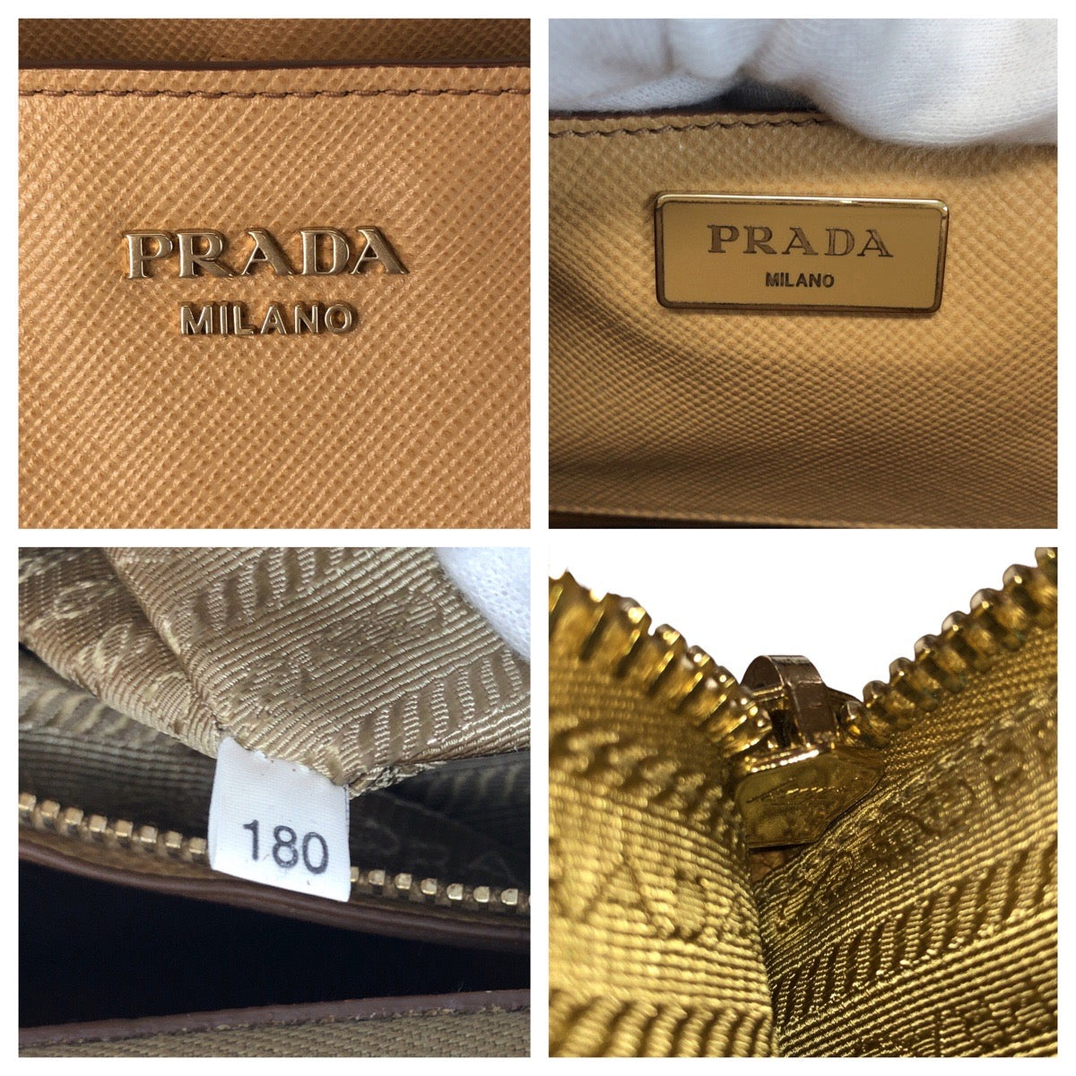 17087
PRADA プラダ サフィアーノ ベージュ ゴールド金具 レザー ハンドバッグ ショルダーバッグ 2way レディース A77