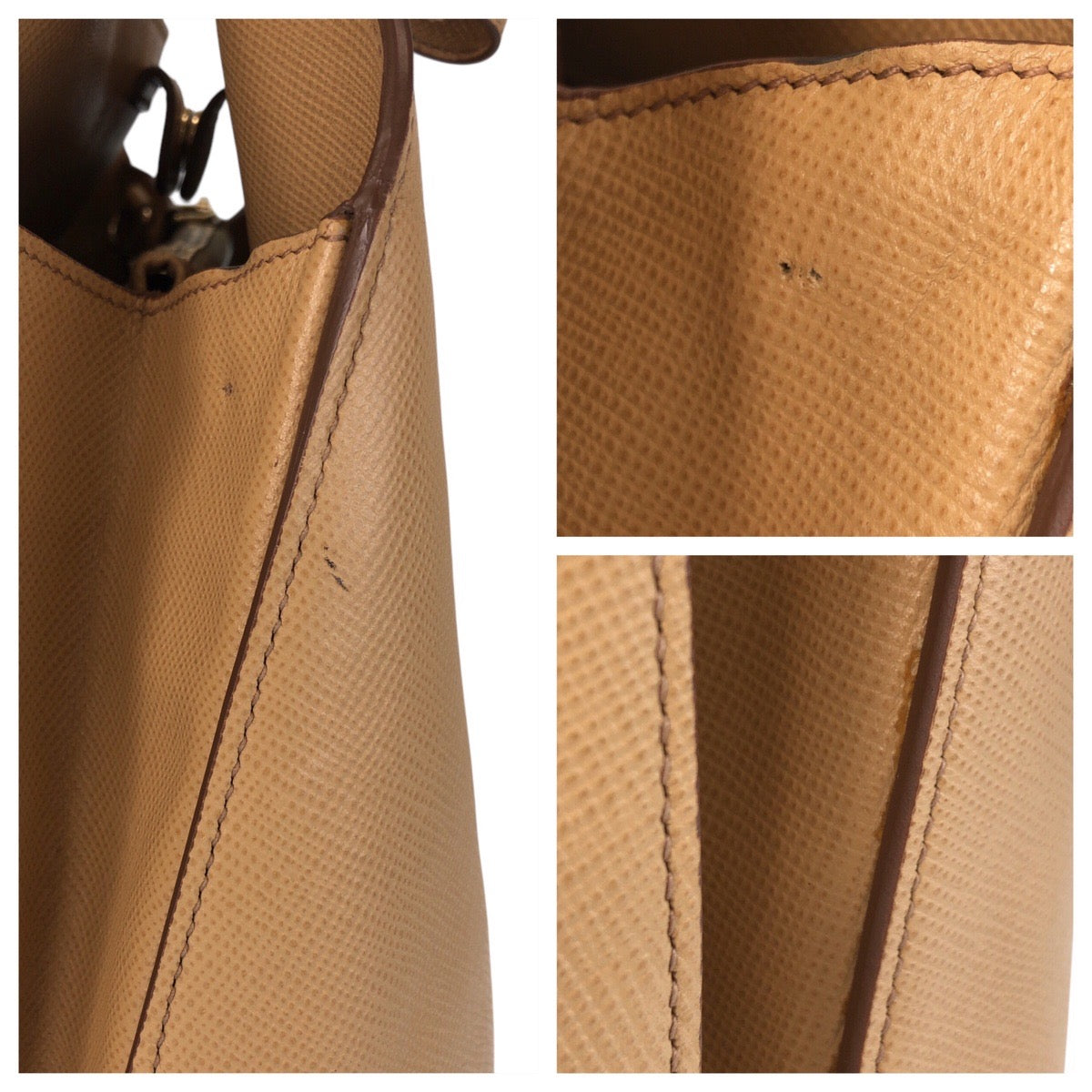 17087
PRADA プラダ サフィアーノ ベージュ ゴールド金具 レザー ハンドバッグ ショルダーバッグ 2way レディース A77