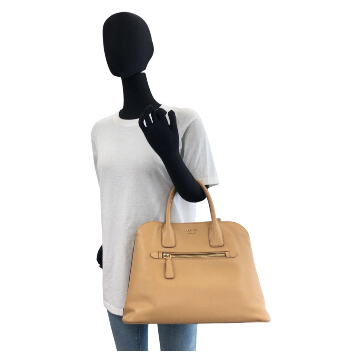 17087
PRADA プラダ サフィアーノ ベージュ ゴールド金具 レザー ハンドバッグ ショルダーバッグ 2way レディース A77