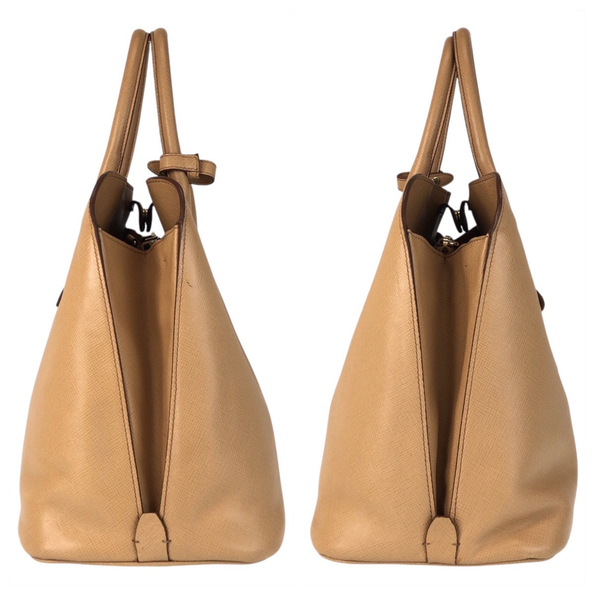 17087
PRADA プラダ サフィアーノ ベージュ ゴールド金具 レザー ハンドバッグ ショルダーバッグ 2way レディース A77