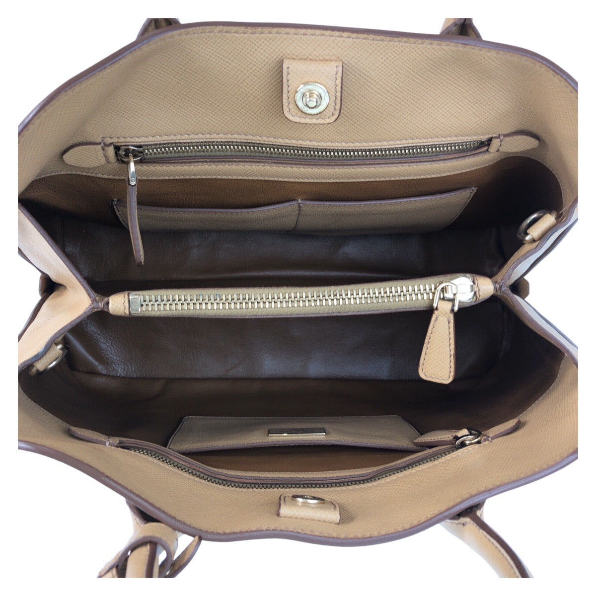 17087
PRADA プラダ サフィアーノ ベージュ ゴールド金具 レザー ハンドバッグ ショルダーバッグ 2way レディース A77