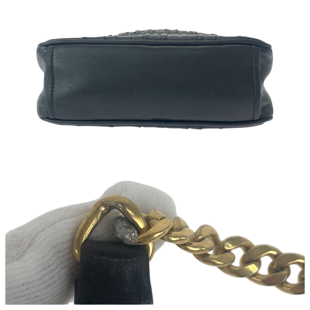 17089
PRADA プラダ ナッパレザー ギャザー ブラック 黒 ゴールド金具 レザー 1BH112 チェーンショルダーバッグ レディース AB66