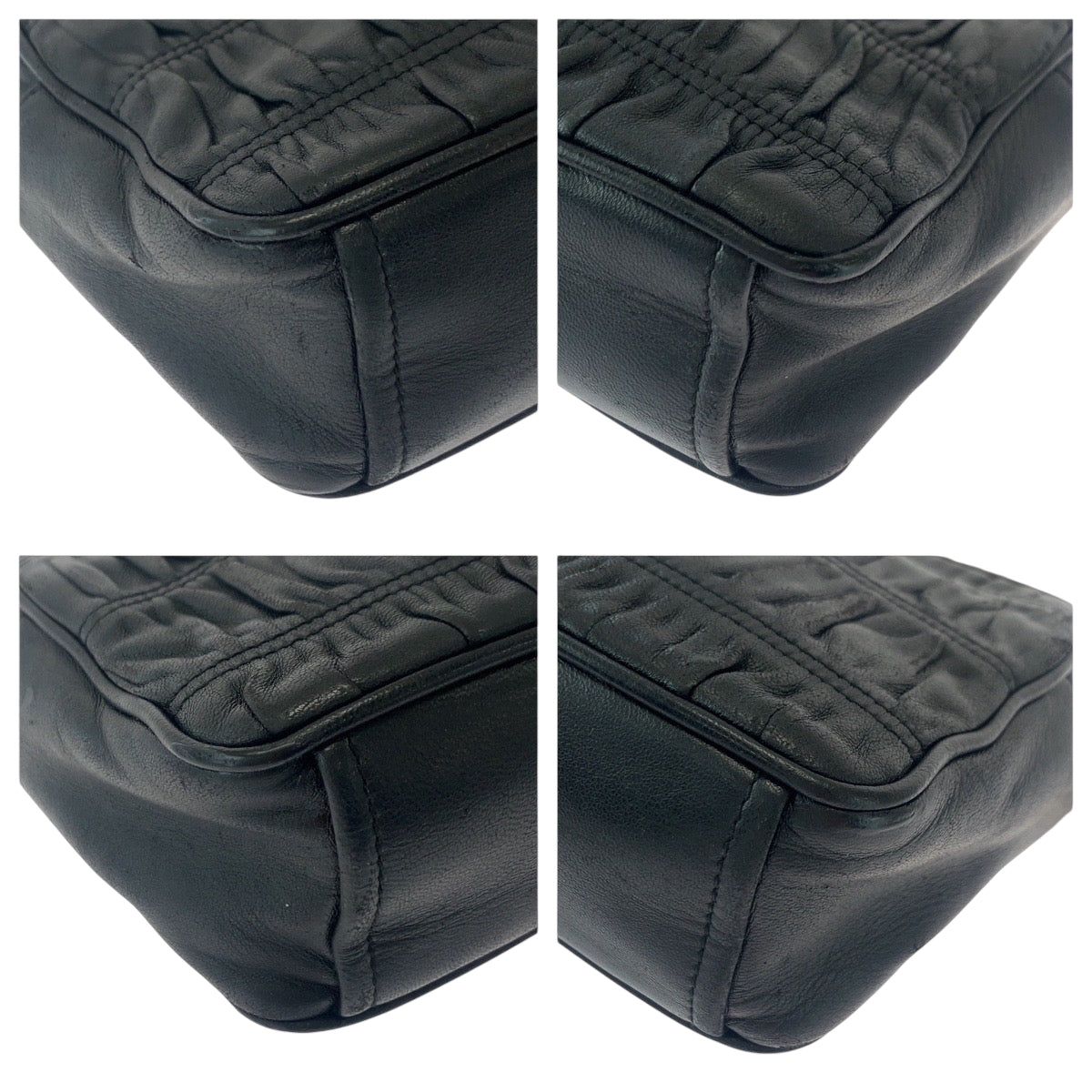 17089
PRADA プラダ ナッパレザー ギャザー ブラック 黒 ゴールド金具 レザー 1BH112 チェーンショルダーバッグ レディース AB66