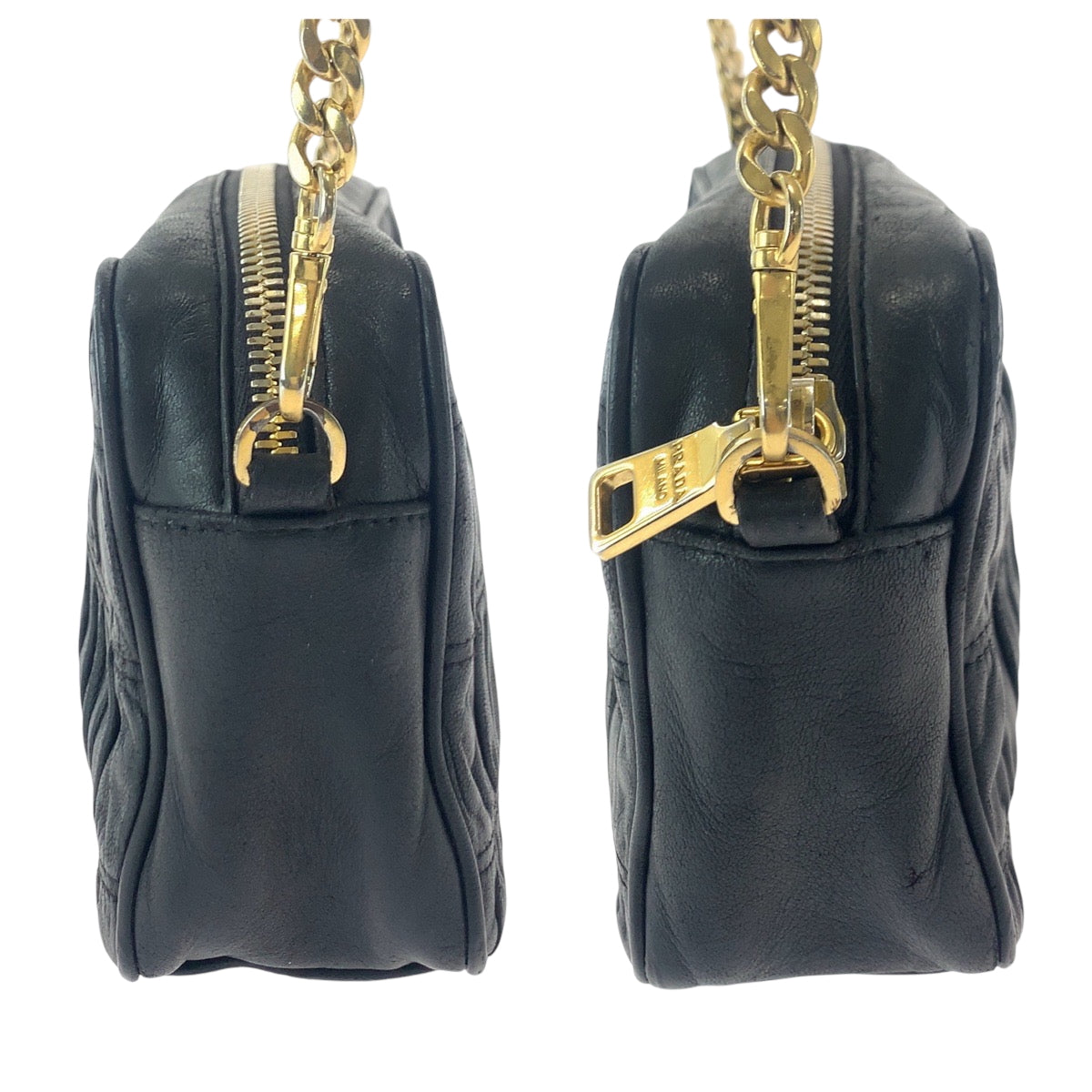 17089
PRADA プラダ ナッパレザー ギャザー ブラック 黒 ゴールド金具 レザー 1BH112 チェーンショルダーバッグ レディース AB66