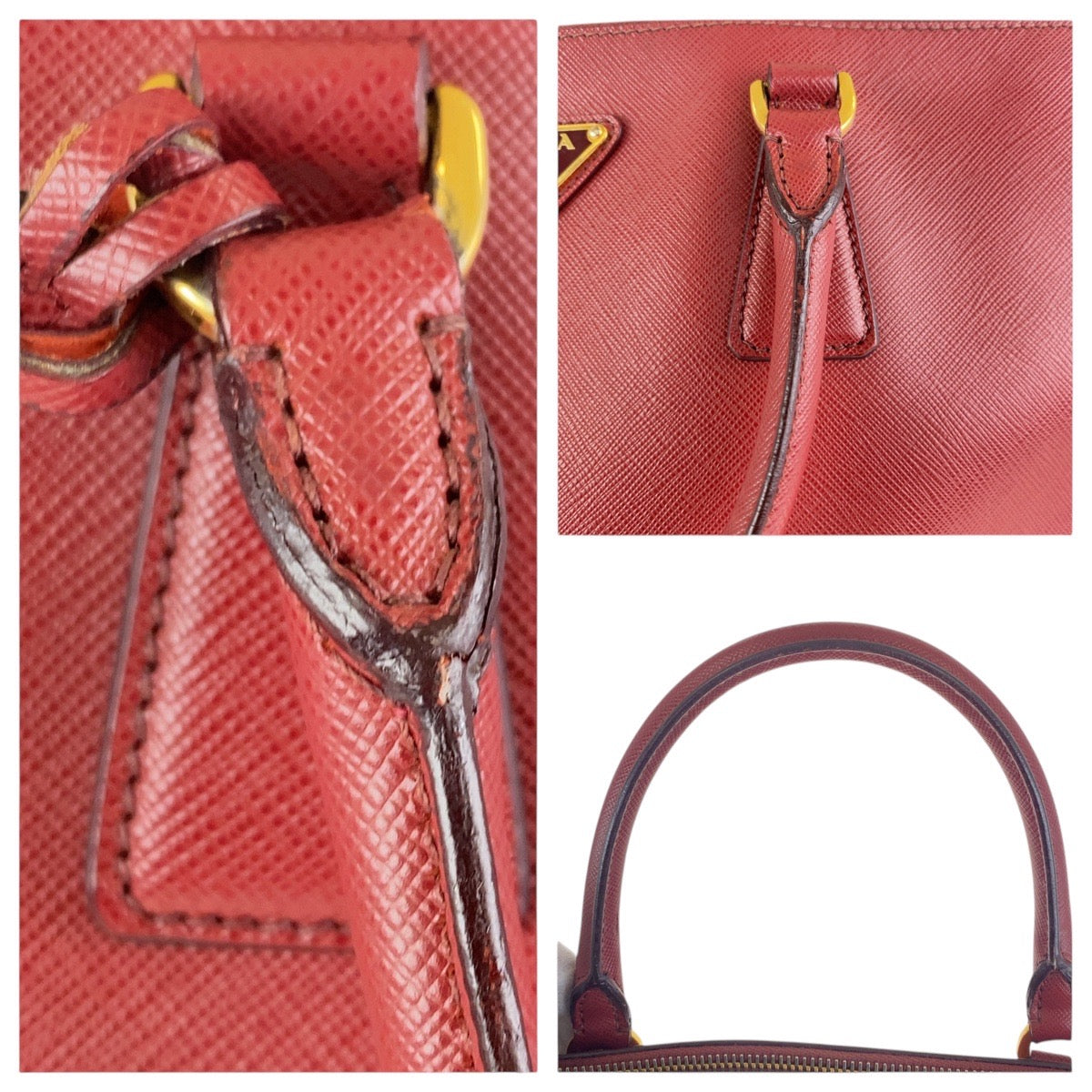 17098
PRADA プラダ ガレリア サフィアーノ 三角ロゴプレート レッド ゴールド金具 レザー トートバッグ ハンドバッグ  レディース AB66