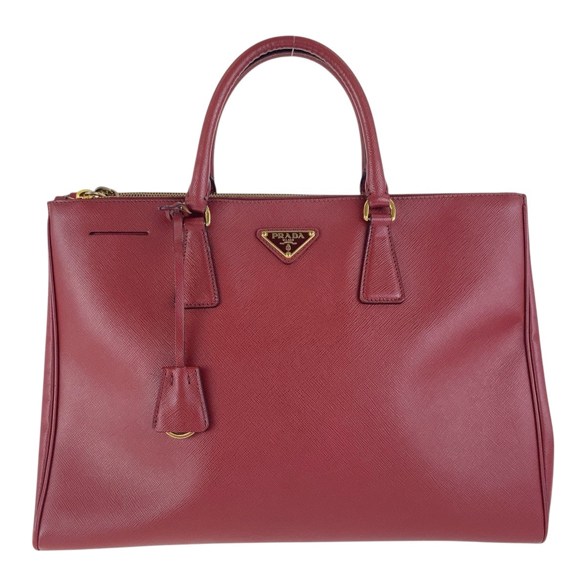 17098
PRADA プラダ ガレリア サフィアーノ 三角ロゴプレート レッド ゴールド金具 レザー トートバッグ ハンドバッグ  レディース AB66