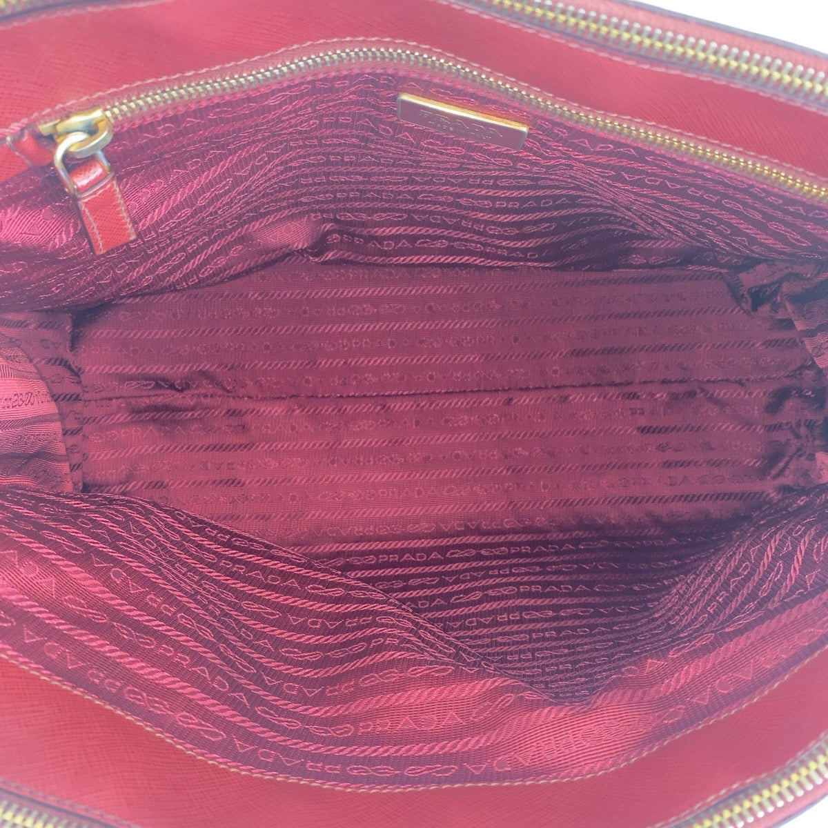 17098
PRADA プラダ ガレリア サフィアーノ 三角ロゴプレート レッド ゴールド金具 レザー トートバッグ ハンドバッグ  レディース AB66