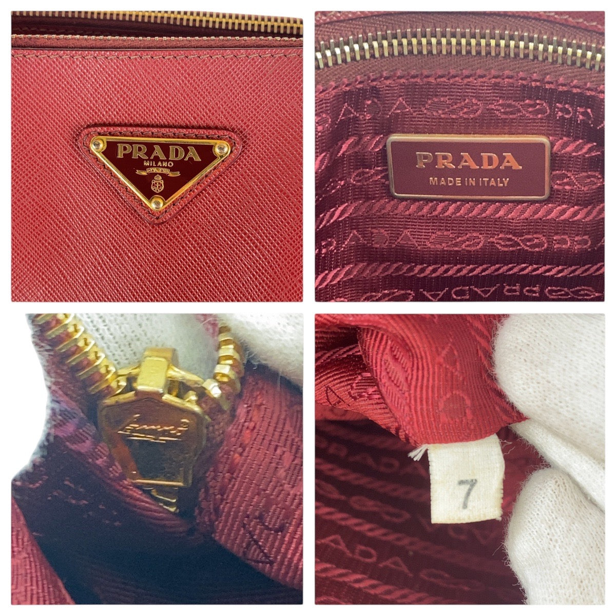 17098
PRADA プラダ ガレリア サフィアーノ 三角ロゴプレート レッド ゴールド金具 レザー トートバッグ ハンドバッグ  レディース AB66