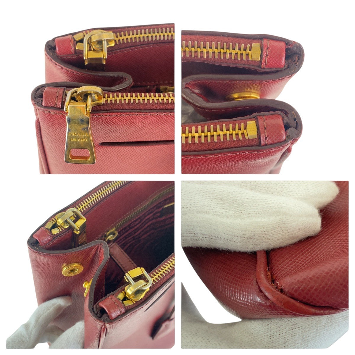 17098
PRADA プラダ ガレリア サフィアーノ 三角ロゴプレート レッド ゴールド金具 レザー トートバッグ ハンドバッグ  レディース AB66