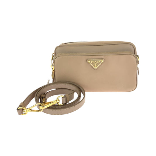 17099
PRADA プラダ サフィアーノ 三角ロゴプレート ピンクベージュ ゴールド金具 レザー BT1010 ショルダーバッグ ポシェット  レディース ABP58
