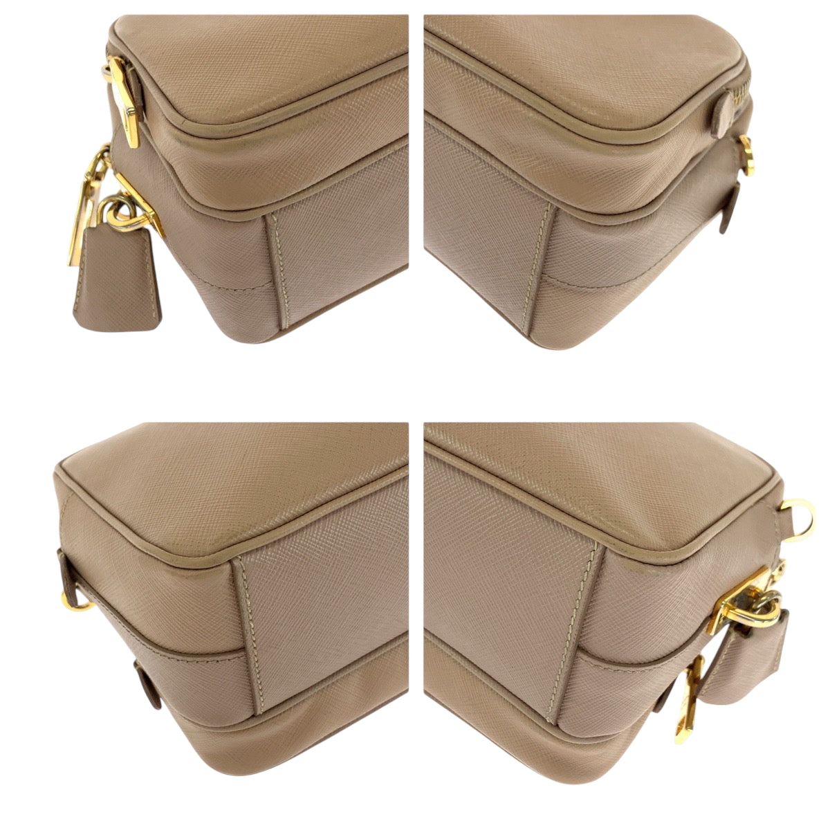 17099
PRADA プラダ サフィアーノ 三角ロゴプレート ピンクベージュ ゴールド金具 レザー BT1010 ショルダーバッグ ポシェット  レディース ABP58