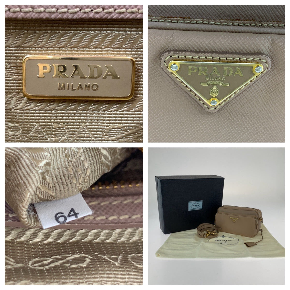 17099
PRADA プラダ サフィアーノ 三角ロゴプレート ピンクベージュ ゴールド金具 レザー BT1010 ショルダーバッグ ポシェット  レディース ABP58
