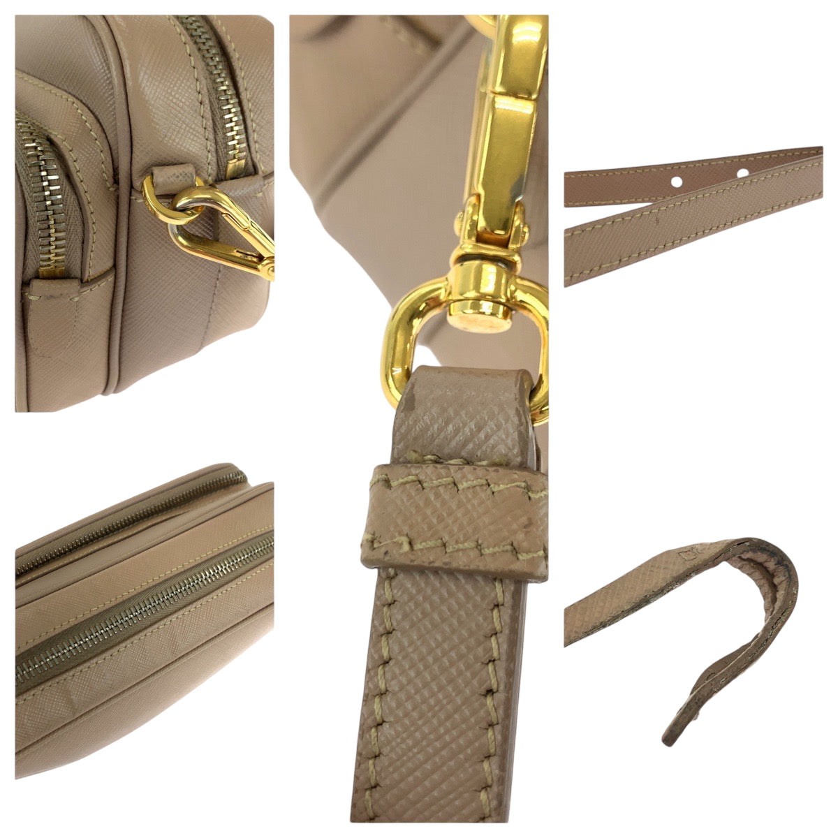 17099
PRADA プラダ サフィアーノ 三角ロゴプレート ピンクベージュ ゴールド金具 レザー BT1010 ショルダーバッグ ポシェット  レディース ABP58