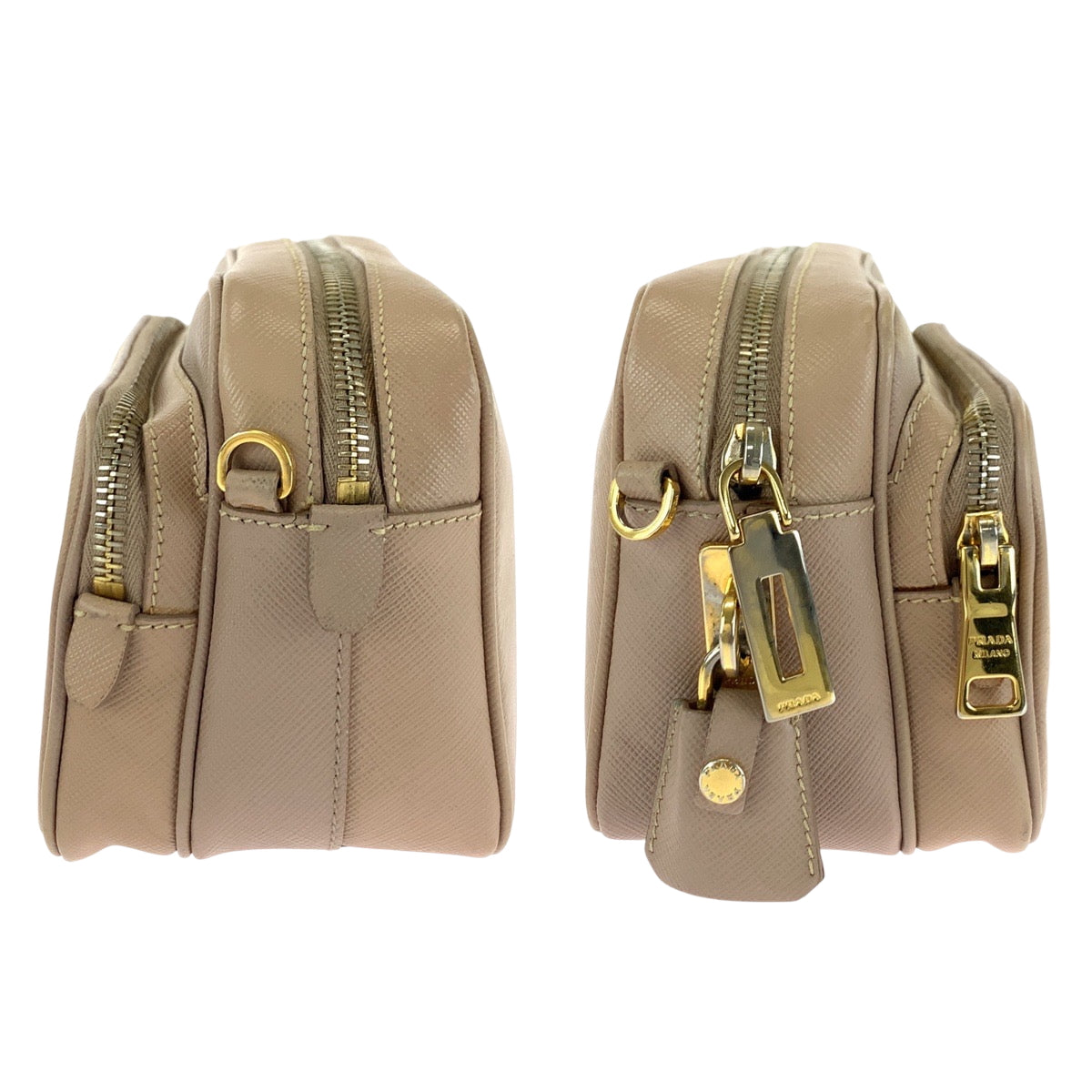 17099
PRADA プラダ サフィアーノ 三角ロゴプレート ピンクベージュ ゴールド金具 レザー BT1010 ショルダーバッグ ポシェット  レディース ABP58