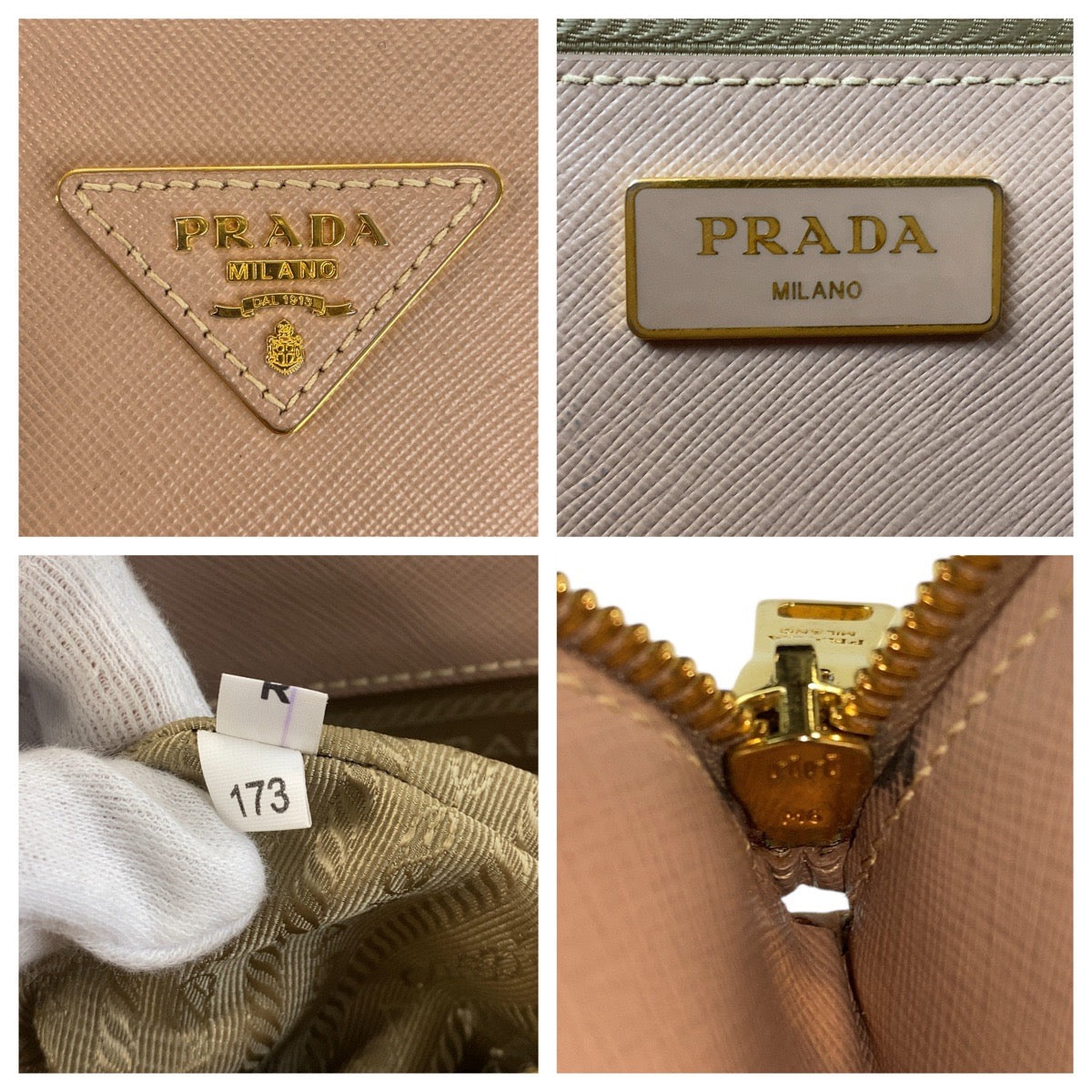 17105
PRADA プラダ サフィアーノ ガレリア 三角ロゴプレート ベージュ ピンクベージュ ゴールド金具 レザー ハンドバッグ トートバッグ ショルダーバッグ 2way レディース AB60