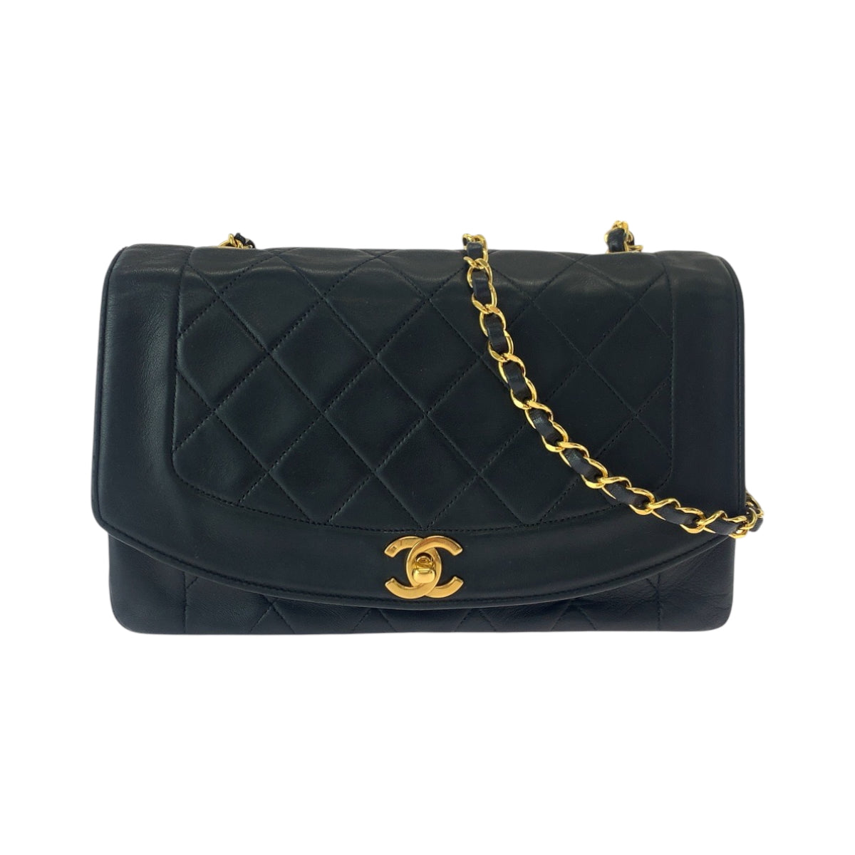 17109
CHANEL シャネル ヴィンテージ マトラッセ ダイアナフラップ ココマーク ターンロック ブラック 黒 ゴールド金具 ラムスキン チェーンショルダーバッグ  レディース ABP300