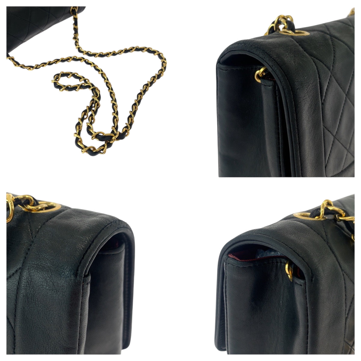 17109
CHANEL シャネル ヴィンテージ マトラッセ ダイアナフラップ ココマーク ターンロック ブラック 黒 ゴールド金具 ラムスキン チェーンショルダーバッグ  レディース ABP300