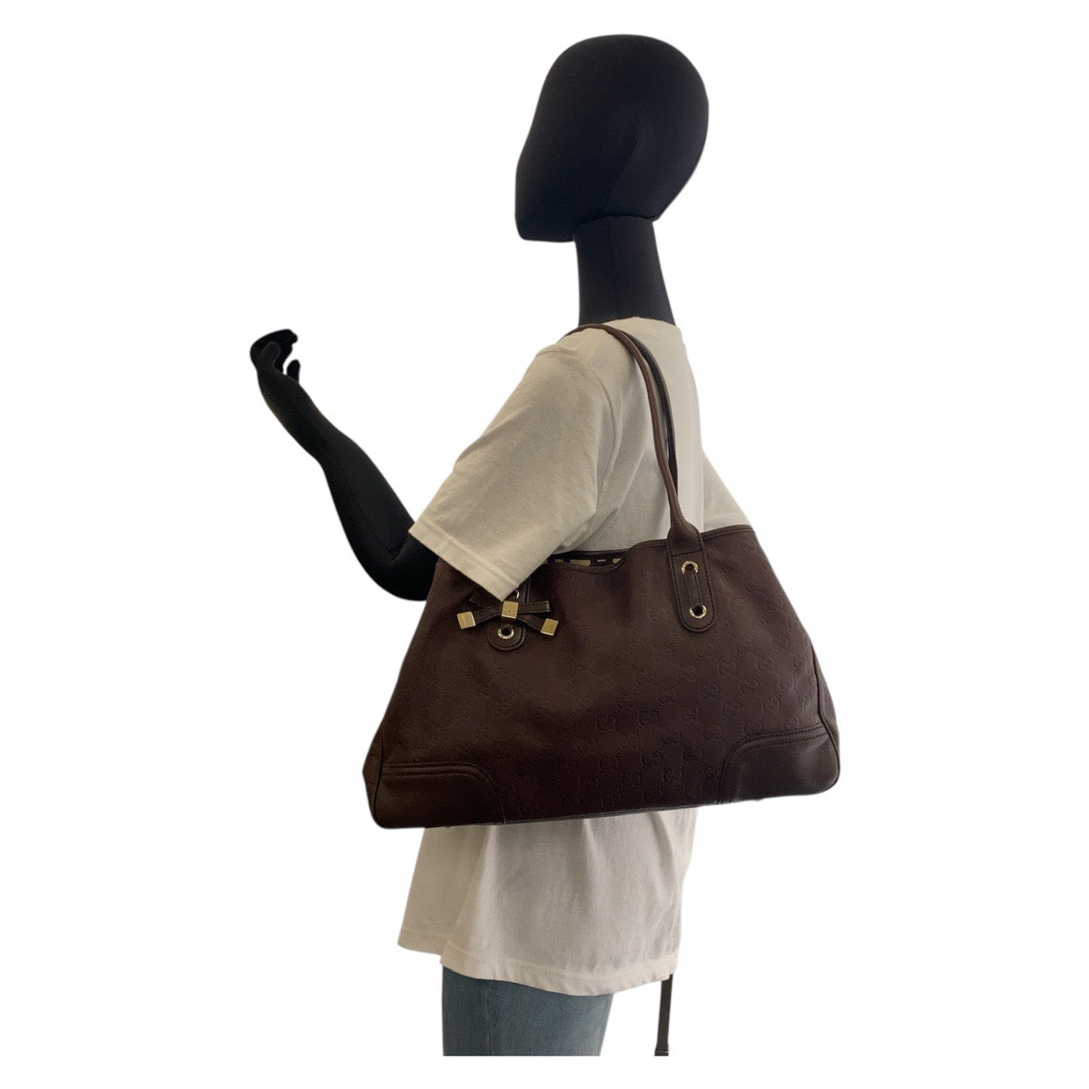 17113
GUCCI グッチ グッチシマ プリンシー ブラウン ゴールド金具 レザー 163805 トートバッグ ショルダーバッグ  レディース