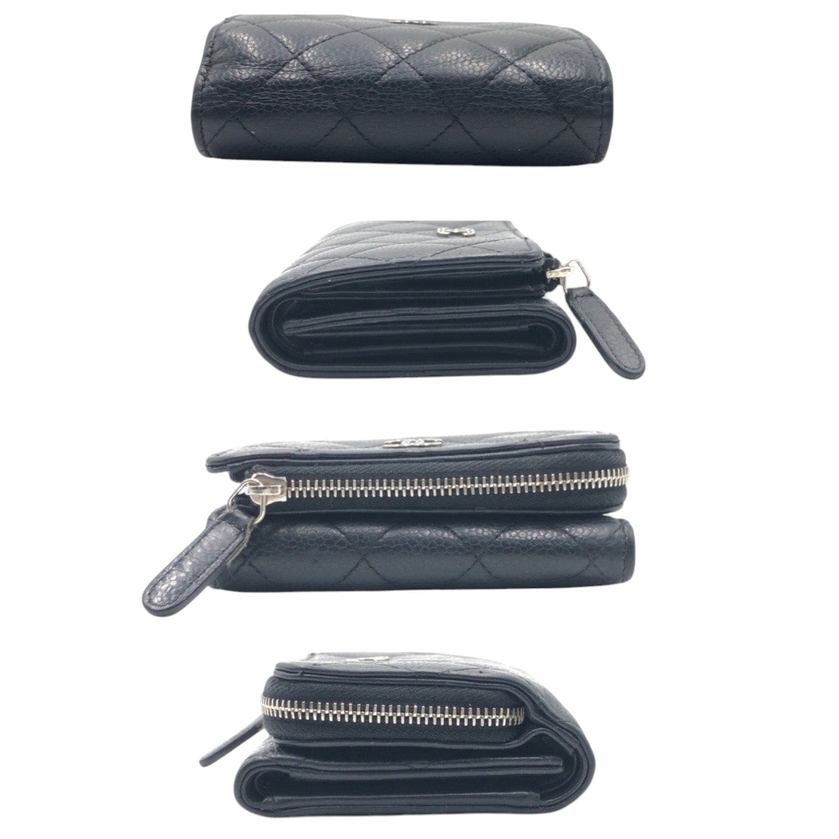 17118
CHANEL シャネル マトラッセ ココマーク ブラック 黒 キャビアスキン 三つ折り財布 折り財布 コンパクトウォレット  レディース