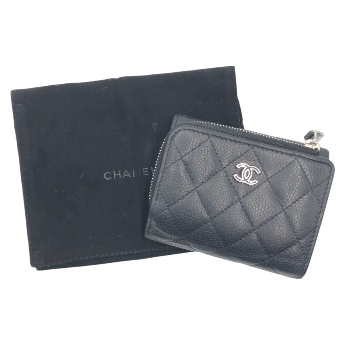 17118
CHANEL シャネル マトラッセ ココマーク ブラック 黒 キャビアスキン 三つ折り財布 折り財布 コンパクトウォレット  レディース