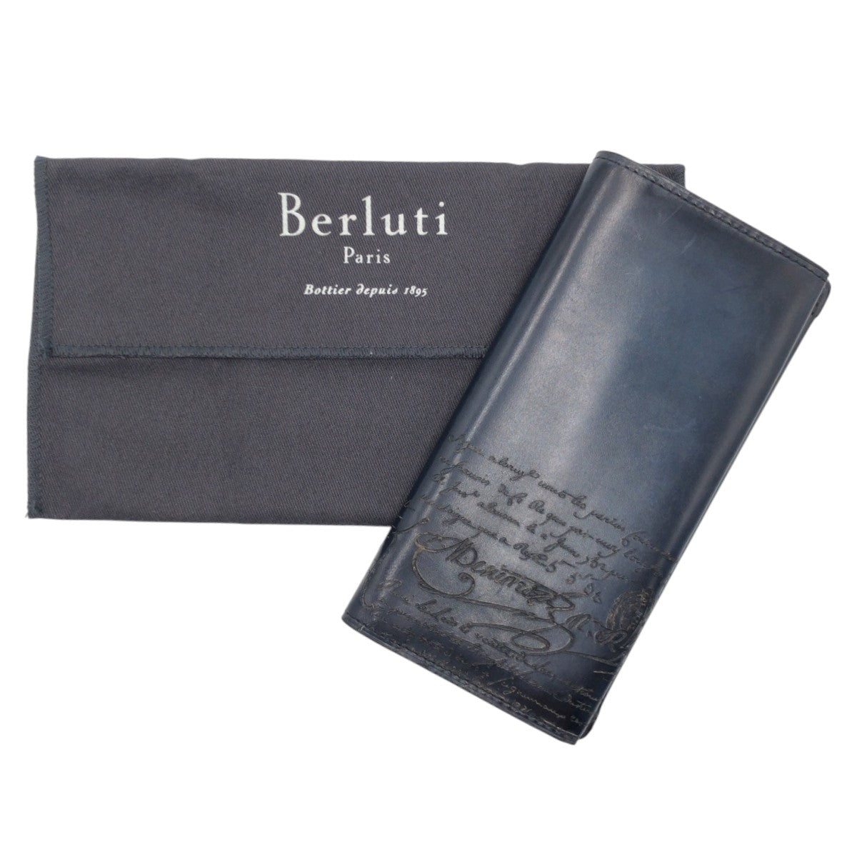 17124
Berluti ベルルッティ スクリット カリグラフィ エスパス エン ウォレット ネイビー レザー E0158 長財布 ロングウォレット  メンズ ABP54