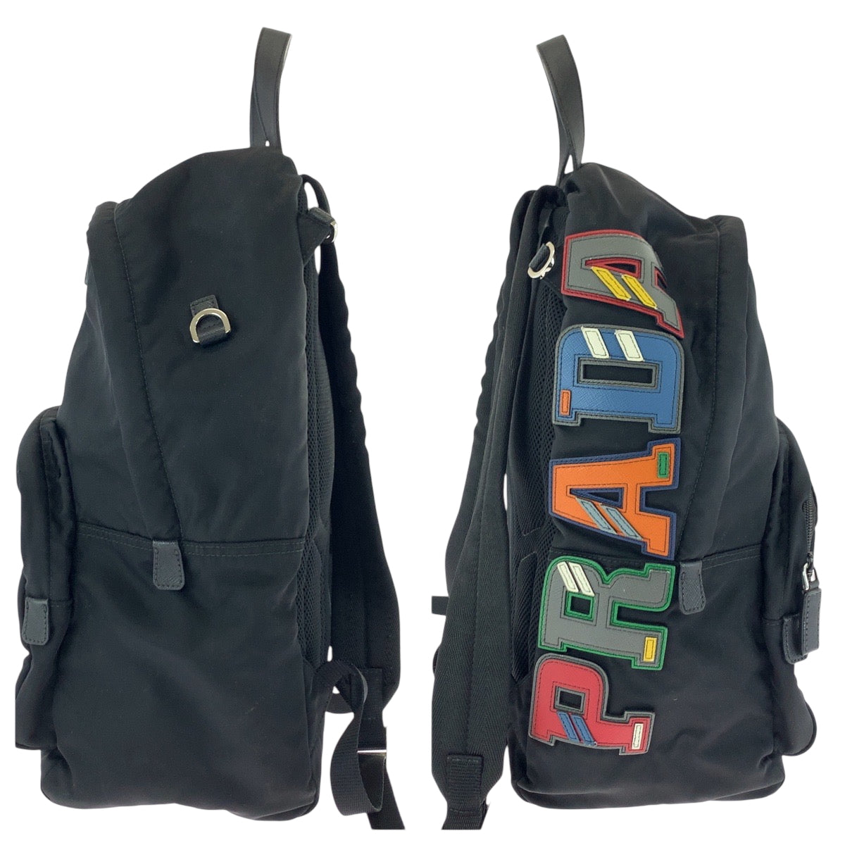 17127
PRADA プラダ テスート ロゴパッチ ブラック 黒 マルチカラー シルバー金具 ナイロン 2VZ135 リュックサック バックパック  メンズ ABP74