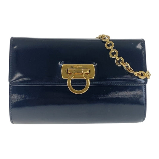 17128
Salvatore Ferragamo サルヴァトーレフェラガモ ヴィンテージ ガンチーニ ブラック 黒 ゴールド金具 エナメル 斜め掛け ショルダーバッグ  レディース ABP39