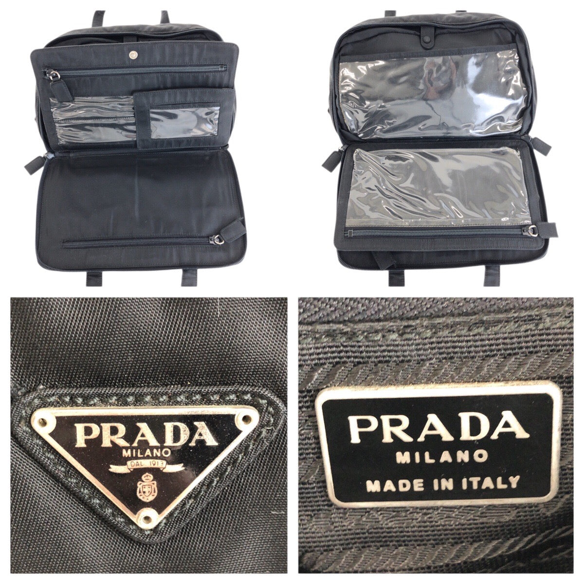 17129
PRADA プラダ テスート 三角ロゴプレート ブラック 黒 シルバー金具 ナイロン ハンドバッグ レディース AB