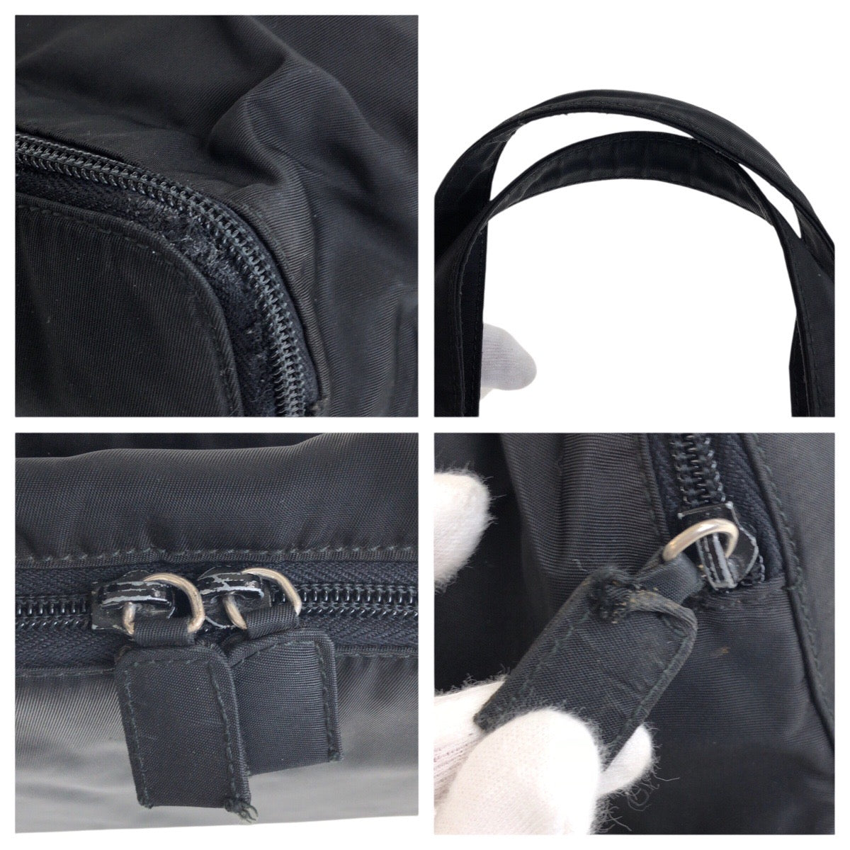 17129
PRADA プラダ テスート 三角ロゴプレート ブラック 黒 シルバー金具 ナイロン ハンドバッグ レディース AB