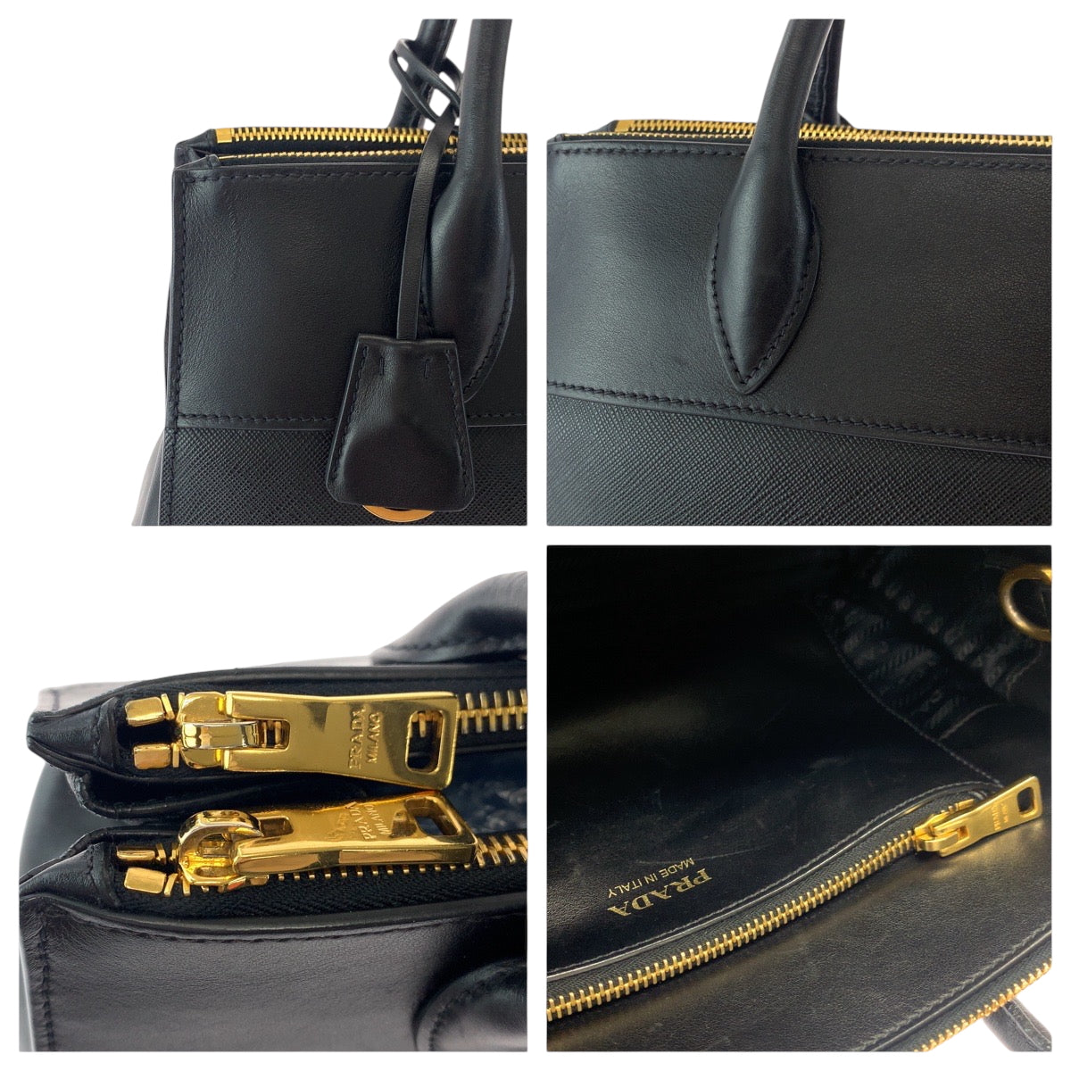 17131
PRADA プラダ パラディグム サフィアーノ ロゴ ブラック 黒 ゴールド金具 レザー 1BA103 ハンドバッグ トートバッグ  レディース ABP73
