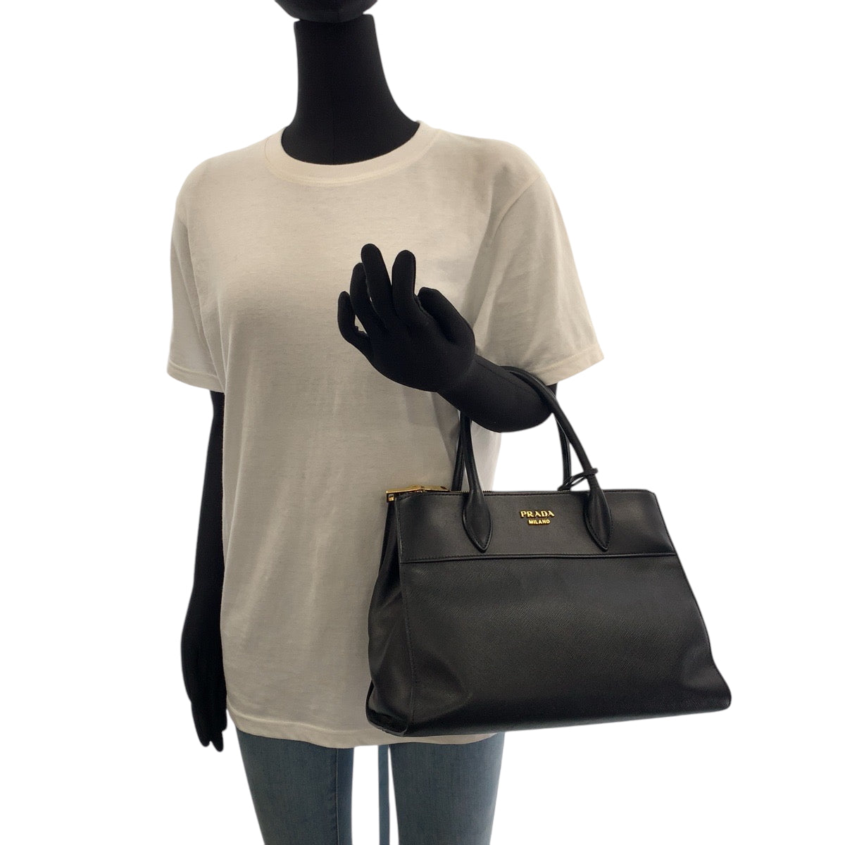 17131
PRADA プラダ パラディグム サフィアーノ ロゴ ブラック 黒 ゴールド金具 レザー 1BA103 ハンドバッグ トートバッグ  レディース ABP73