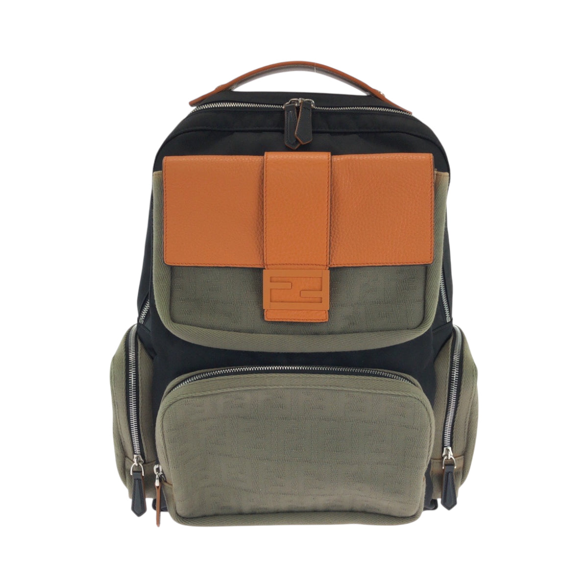 17139
FENDI フェンディ ズッカ柄 ブラック オレンジ カーキ シルバー金具 キャンバス / ナイロン 7VZ048 リュックサック バックパック  メンズ AB74