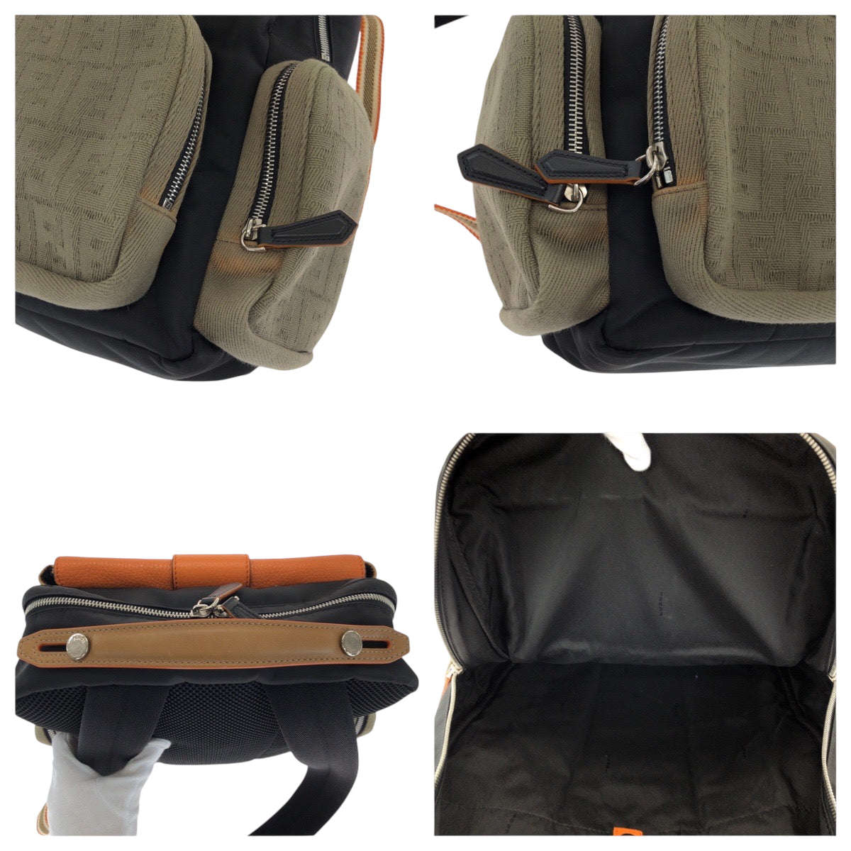 17139
FENDI フェンディ ズッカ柄 ブラック オレンジ カーキ シルバー金具 キャンバス / ナイロン 7VZ048 リュックサック バックパック  メンズ AB74