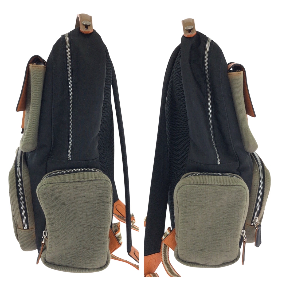 17139
FENDI フェンディ ズッカ柄 ブラック オレンジ カーキ シルバー金具 キャンバス / ナイロン 7VZ048 リュックサック バックパック  メンズ AB74