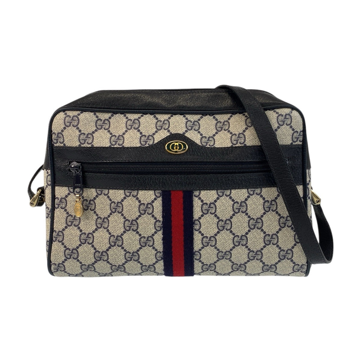 17140
GUCCI グッチ シェリーライン オールドグッチ グレー ネイビー ゴールド金具 GGスプリームキャンバス / レザー 10 02 005 ショルダーバッグ ポシェット  レディース