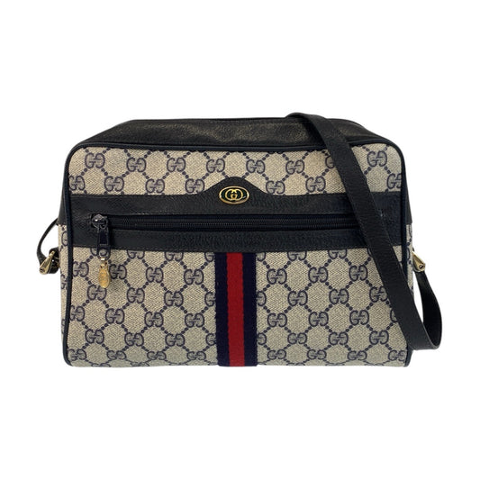 17140
GUCCI グッチ シェリーライン オールドグッチ グレー ネイビー ゴールド金具 GGスプリームキャンバス / レザー 10 02 005 ショルダーバッグ ポシェット  レディース