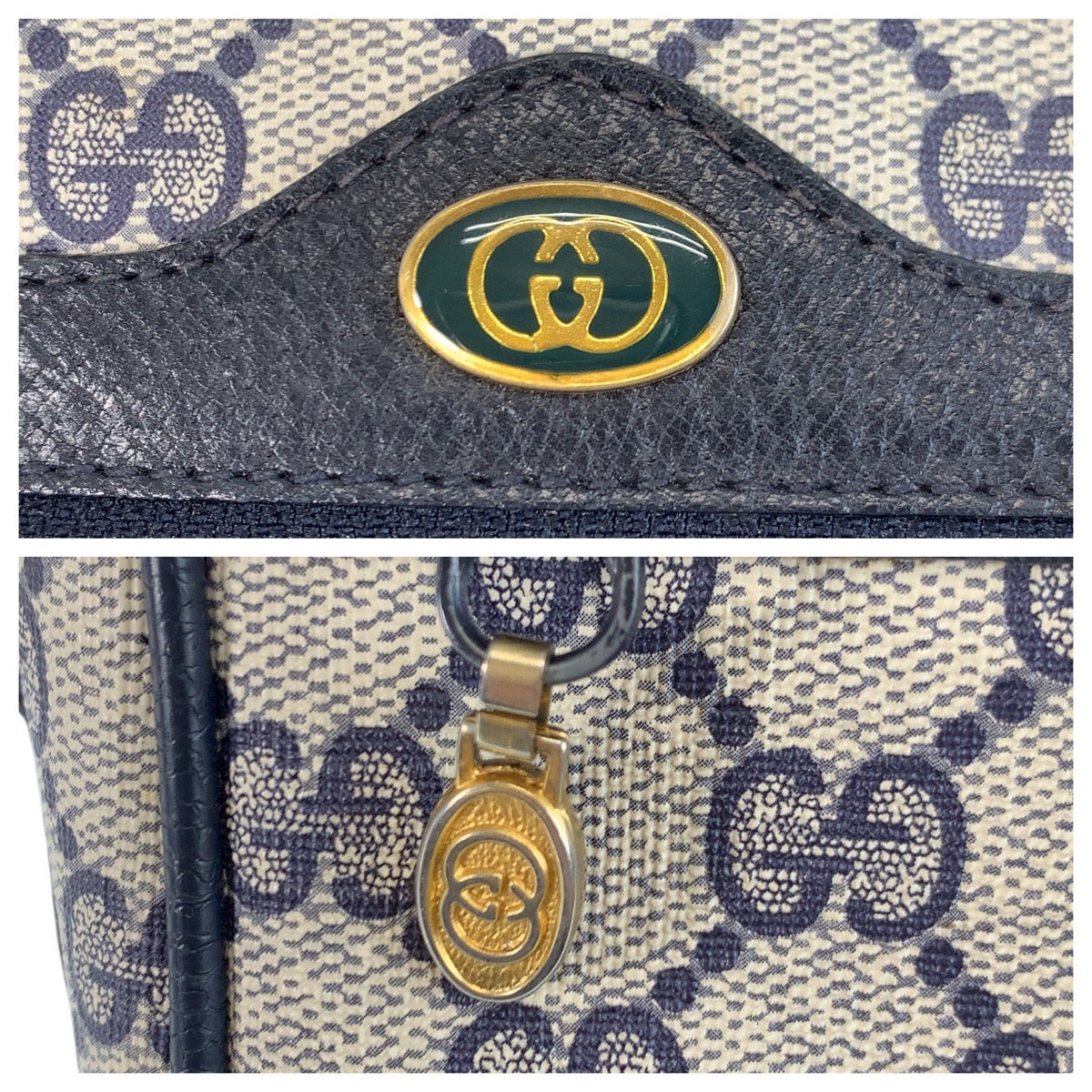 17140
GUCCI グッチ シェリーライン オールドグッチ グレー ネイビー ゴールド金具 GGスプリームキャンバス / レザー 10 02 005 ショルダーバッグ ポシェット  レディース