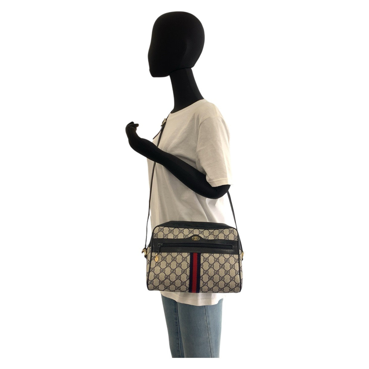 17140
GUCCI グッチ シェリーライン オールドグッチ グレー ネイビー ゴールド金具 GGスプリームキャンバス / レザー 10 02 005 ショルダーバッグ ポシェット  レディース