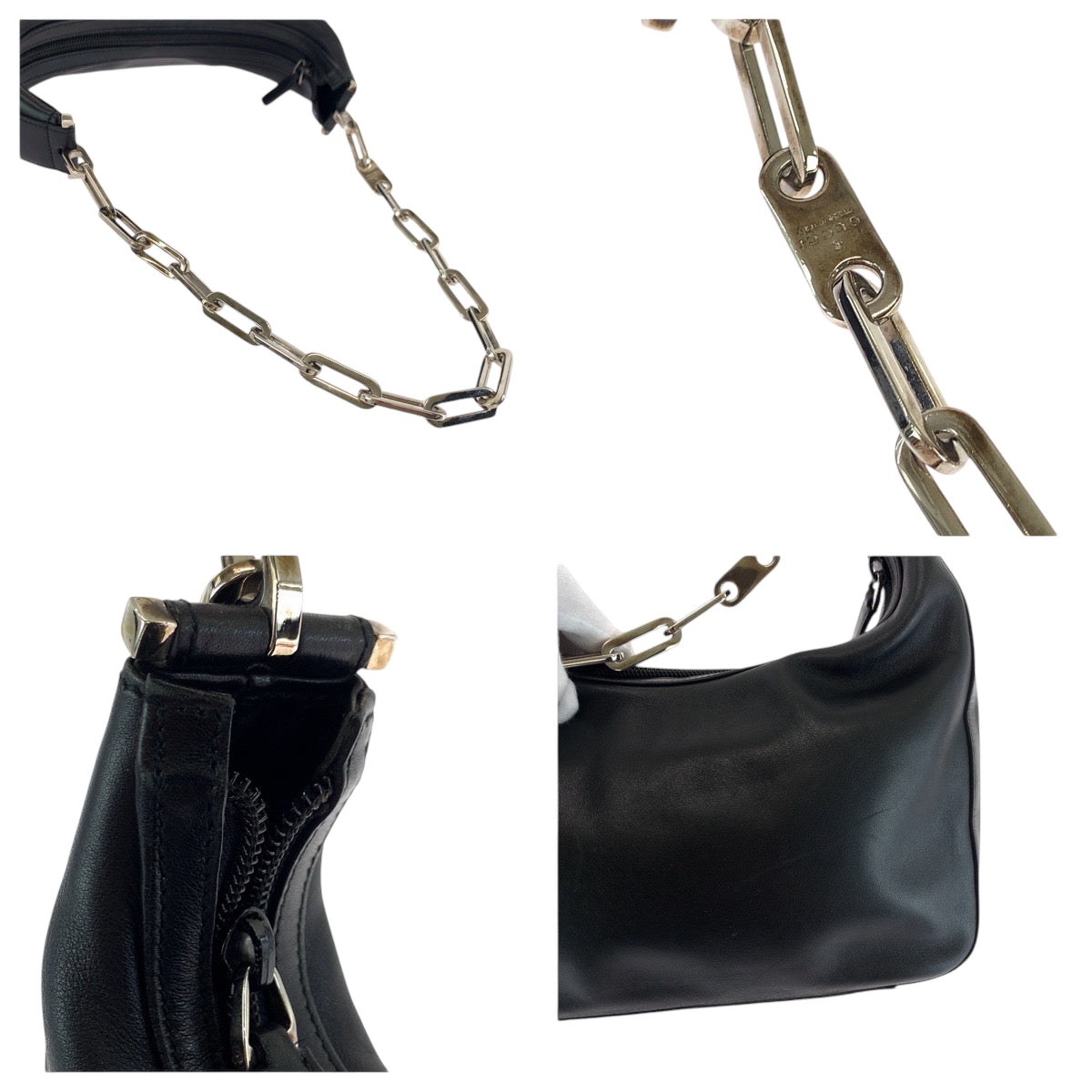 17141
GUCCI グッチ ホーボー ブラック 黒 シルバー金具 レザー 001 3873 チェーン ショルダーバッグ レディース ABP42