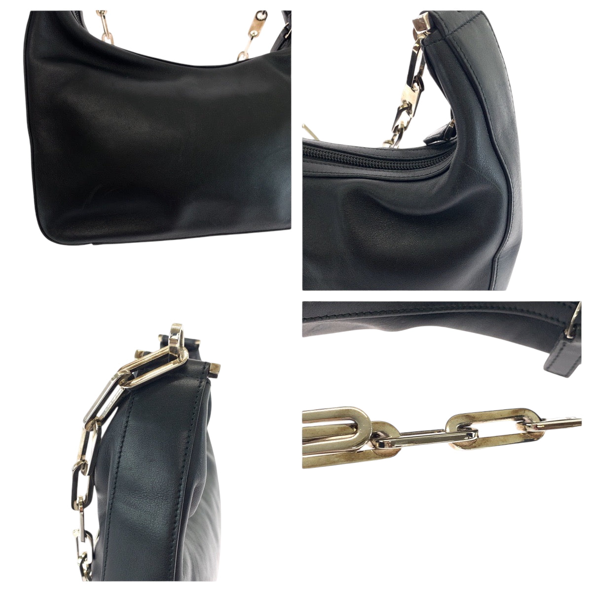 17141
GUCCI グッチ ホーボー ブラック 黒 シルバー金具 レザー 001 3873 チェーン ショルダーバッグ レディース ABP42