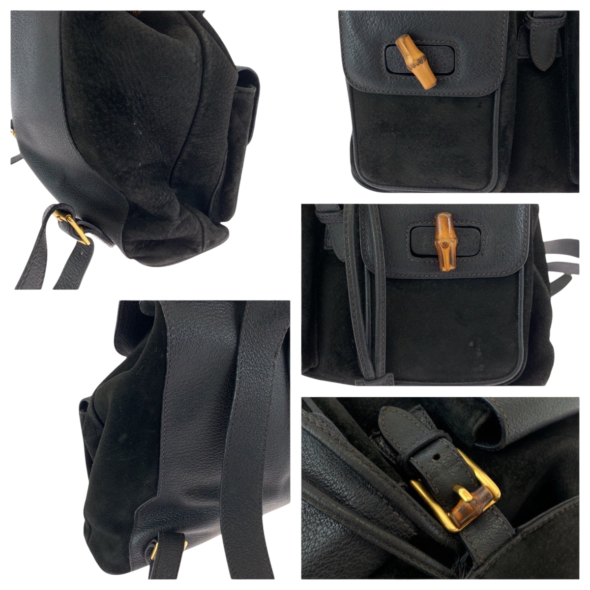 17142
GUCCI グッチ バンブー ブラック 黒 ブラウン ゴールド金具 スウェード / レザー 003 2058 0016 リュックサック バックパック  レディース AB38